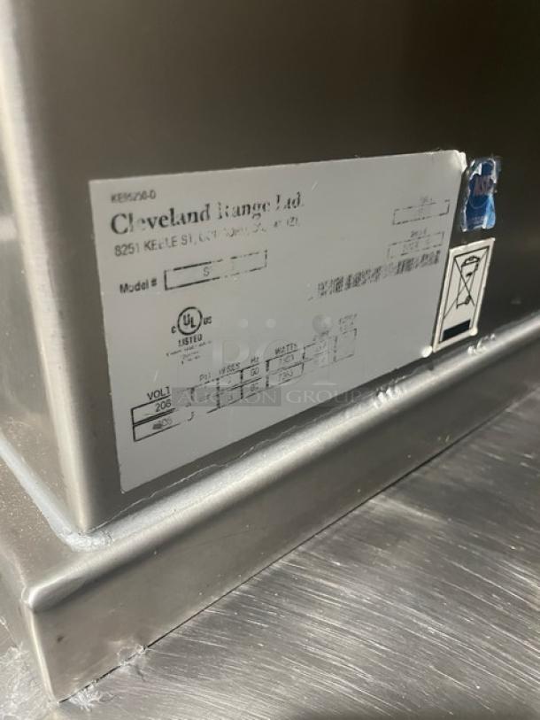 Cleveland Range stainless steel electric countertop tilted braising pan, features UL label, model KE92506-D.
