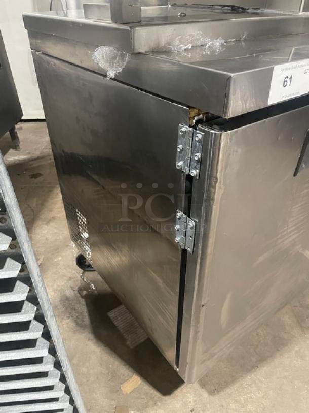 Migali 2016 stainless steel undercounter refrigerator, Model C-U48R, with poly coated wire racks and casters, 115V, 1 phase.