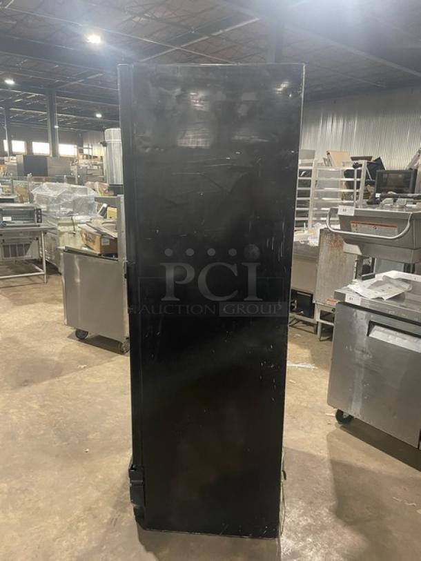 Imbera Commercial Black Single Glass Swing Door Merchandiser Refrigerator, Model G319C02, 115V 1 Phase, good condition.