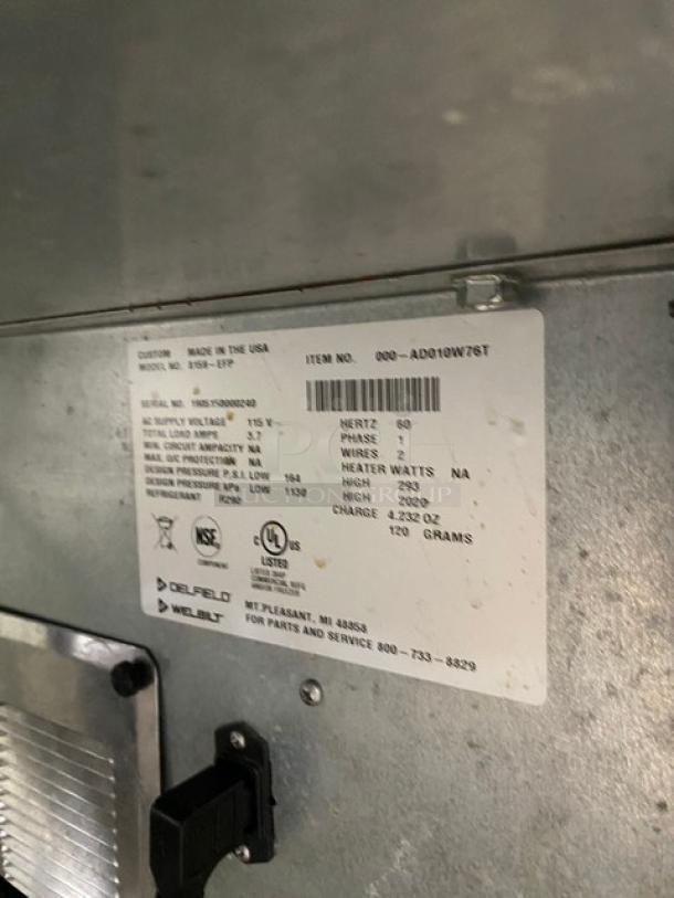 Delfield LiquiTec Series 4-Pan Cold Food Well, Model 8159-EFP, 115V, on legs with Wells Single-Pan Hot Food Well, Model MOD100TD, 208/240V.