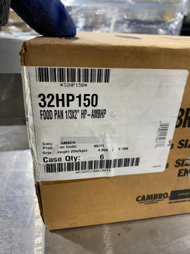 Cambro Commercial Amber High-Temperature Food Pan, Model 32HP150, 1/3-Size, 2-1/2" Deep, New in sealed box, Case of 6.