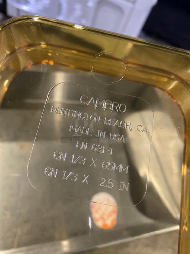 NEW Cambro Amber Food Pan, Model 32HP150, 1/3-Size, 2.5" Deep, High-Temperature, Made in USA, Embossed Label.