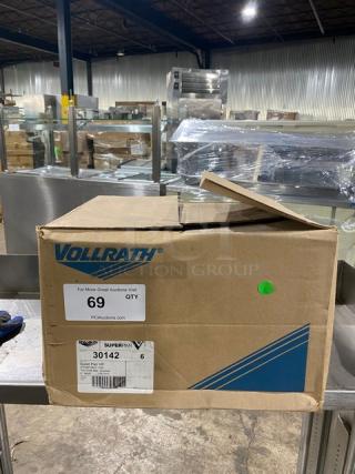 New Vollrath SuperPan V, model 30142, commercial stainless steel 2/3-size, 4" deep hotel pan in sealed box.