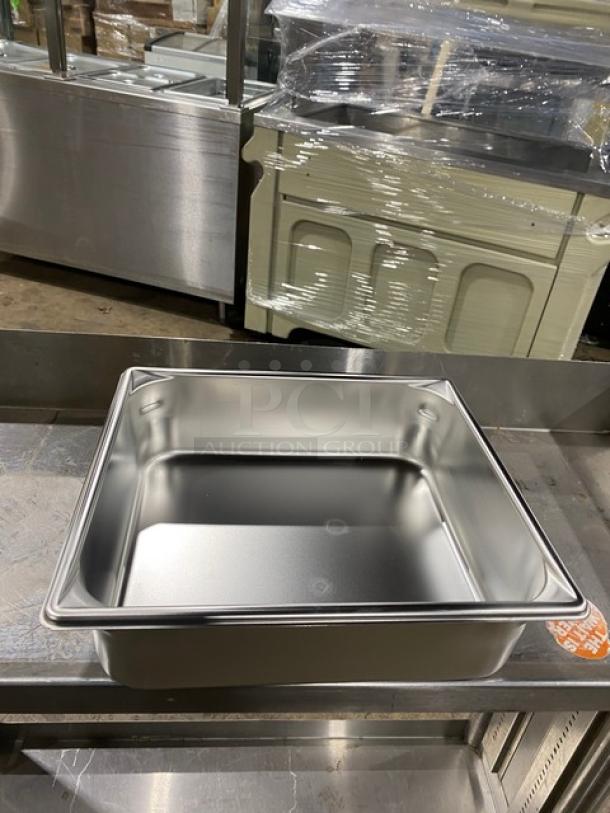 NEW Vollrath SuperPan V Series stainless steel 2/3-size, 4" deep steamtable pan, model 30142. Pristine condition.