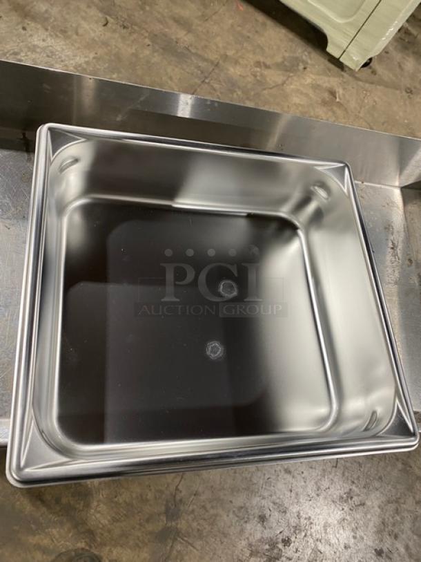 NEW Vollrath SuperPan V Series stainless steel 2/3-size, 4" deep steamer pan, Model 30142, pristine condition.