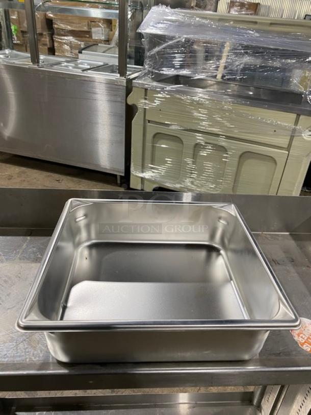 NEW Vollrath SuperPan V Series 2/3-size stainless steel steamtable pan, 4" deep, Model 30142, pristine condition.