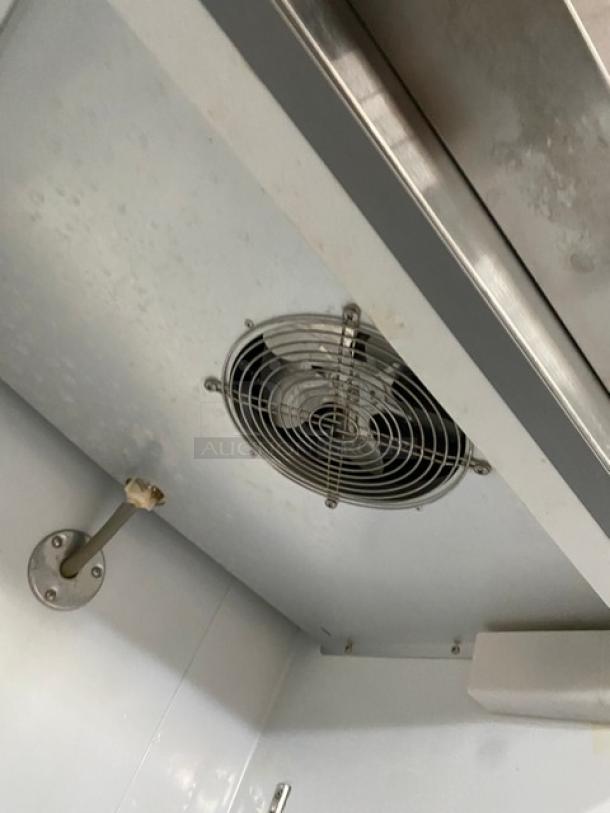 Avantco Commercial Stainless Steel Reach-In Freezer, Model 178A19F, interior fan view, on casters, appears in used condition.