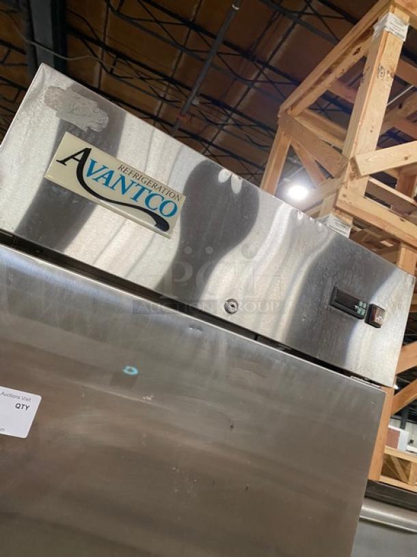 Avantco Commercial Stainless Steel Single Door Freezer, Model 178A19F, on casters, features durable design and digital control.