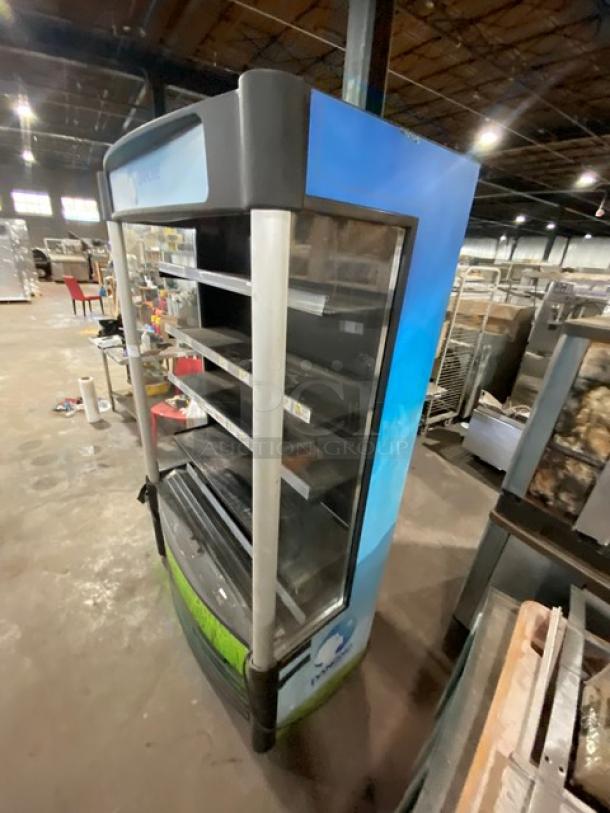 AHT ACXLS commercial refrigerated display case, black multi-tier, model AC-XLS, SN: 30016400001052, 120V, used condition.