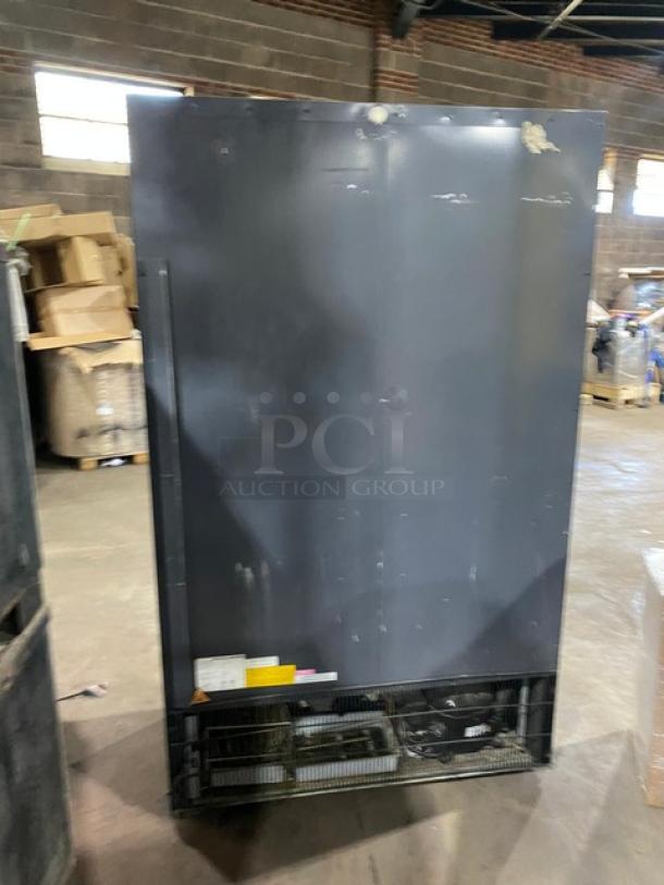 AHT Commercial Black Refrigerated Display Case, Model AC-XLS, multi-tier, 120V, 1 Phase, SN: 30016400001052, used condition.