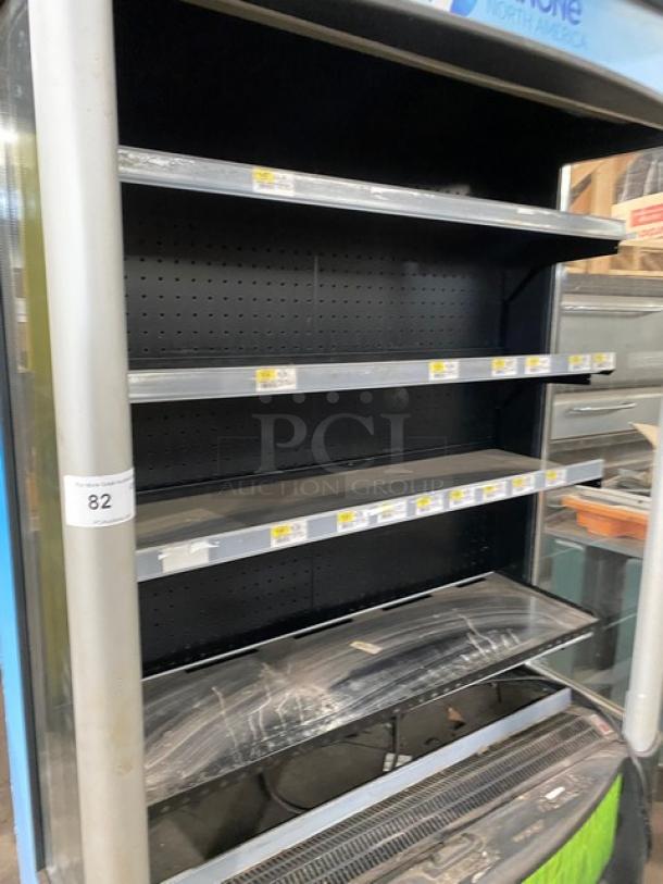 AHT ACXLS black multi-tier refrigerated grab-n-go merchandiser. Features multiple shelves, 120V, 1 Phase. Serial: 30016400001052.