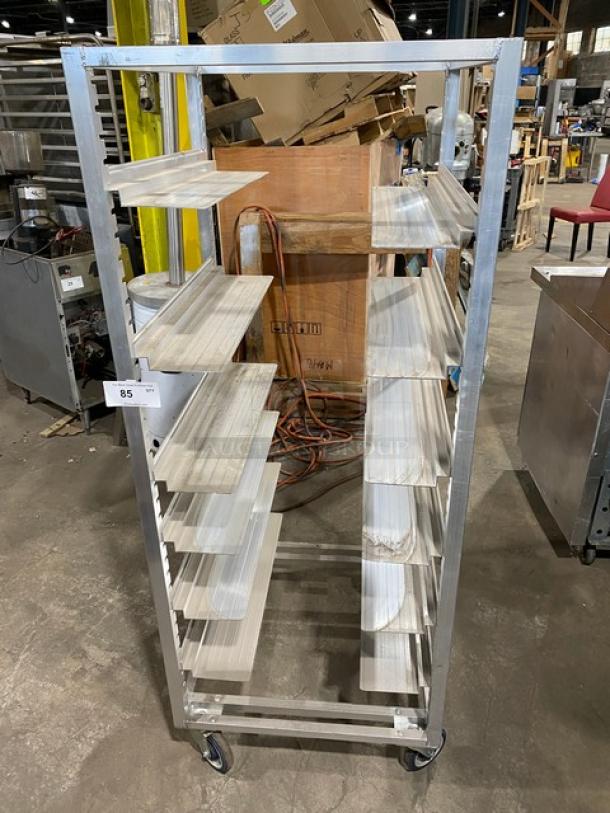 Channel AUR-12 aluminum utility pan rack with wide slides, on casters, commercial use, good condition.