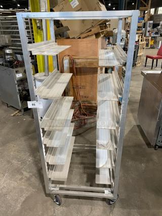 Channel AUR-12 aluminum utility pan rack with wide slides, on casters, commercial use, good condition.