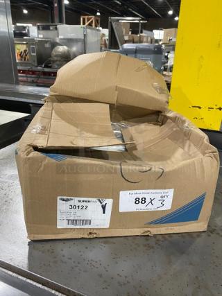 New Vollrath SuperPan V Series stainless steel pan, model 30122, in box. 2/3-size, 2.5" deep, for commercial use.