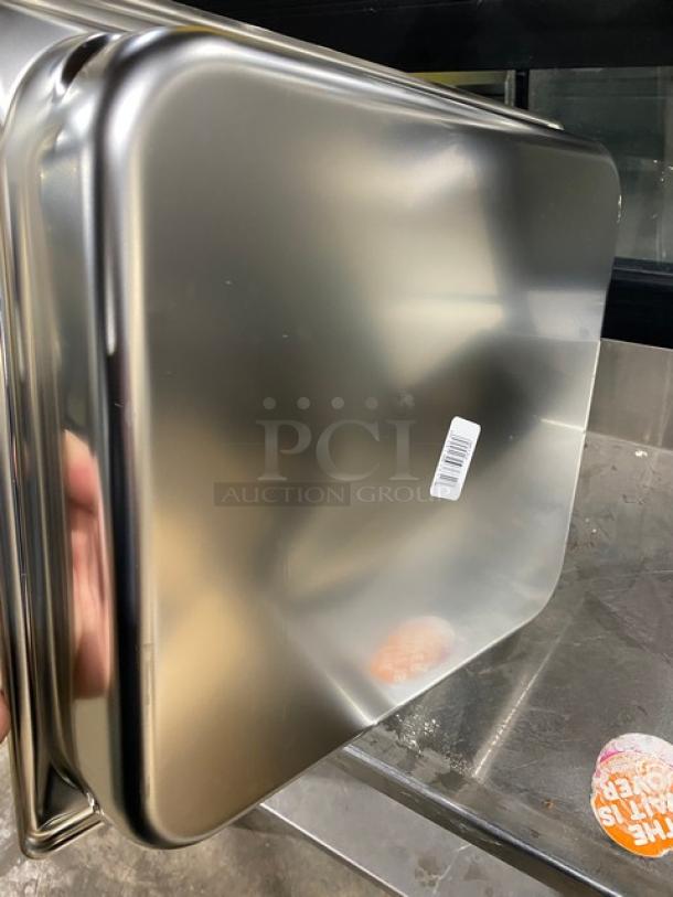 NEW Vollrath SuperPan V Series stainless steel pan, model 30122, 2/3-size, 2-1/2" deep, with barcode label, pristine condition.