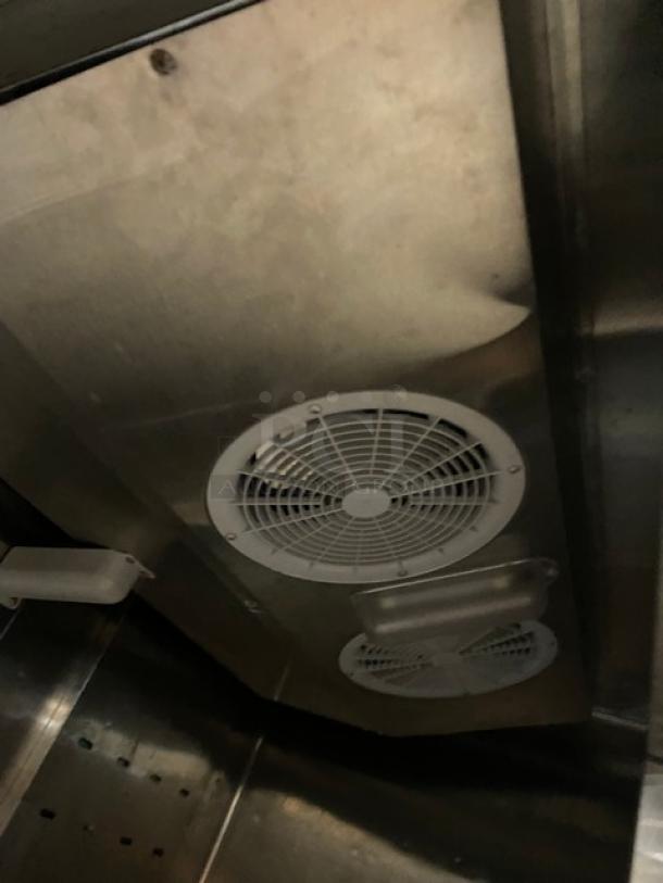 Atosa B-Series stainless steel interior with fans, model MBF8503GR, Energy Star certified, poly-coated wire racks, on casters.