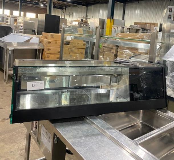 Turbo Air black refrigerated countertop sushi merchandiser with stainless steel interior, rear double sliding doors, SN: H2SAS50D1024.