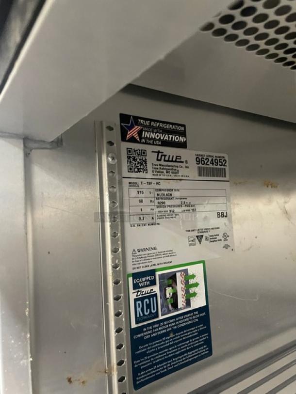 True T-19F-HC freezer label with model and serial number, Energy Star certified; 115V, 1 phase, poly coated wire rack.