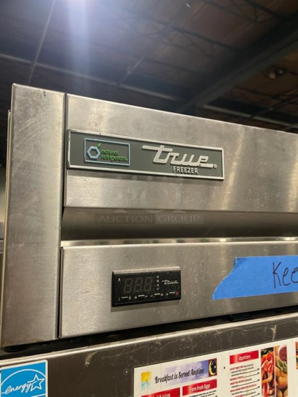 True T-19F-HC commercial stainless steel freezer, single door, Energy Star certified, digital display, on casters.