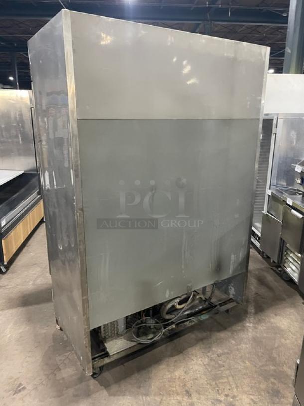 Turbo Air Maximum Series stainless steel 2-door reach-in freezer, Model MSF-49NM, on casters, with poly-coated wire racks.