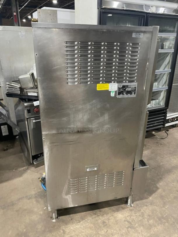 Cleaveland Range SteamCraft Ultra 10 stainless steel commercial dual compartment steamer, model 24CGA10, on legs.
