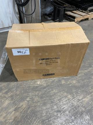 Cambro commercial black onyx full-size 6" deep food pan in a sealed box. New condition, labeled for food service use.