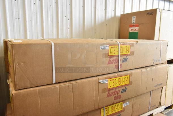 BRAND NEW Turbo Air CTST-1800-13-N stainless steel commercial countertop refrigerated rail in original packaging. Model CTST-1800-13-N.