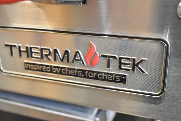 Brand new Therma-Tek TCHP24-4L stainless steel commercial 4 burner propane range. 30,000 BTU. Prominent logo visible.