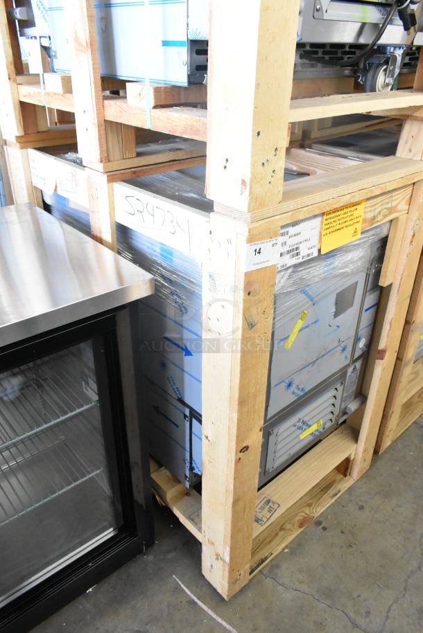 Brand new 2022 BKI 52473-1 stainless steel commercial freezer on casters, 115V, 1 phase, crated and wrapped.