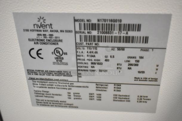 Label on a brand new Hoffmann Spectracool Compact AC, model N170116G010, detailing specs: 115V, 1025 BTU, phase 1.