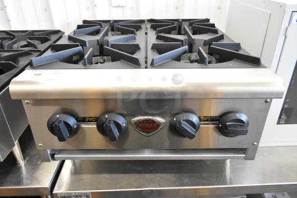 BRAND NEW 2020 Wells HDHP-2430G 4 Burner Stainless Steel Natural Gas Range, pristine condition, commercial countertop model.