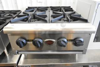 BRAND NEW 2020 Wells HDHP-2430G 4 Burner Stainless Steel Natural Gas Range, pristine condition, commercial countertop model.