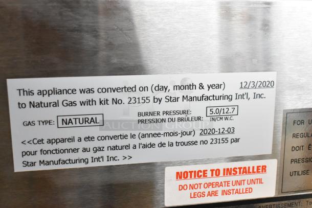 BRAND NEW 2020 Wells HDHP-2430G 4 Burner Range, stainless steel, converted to natural gas on 12/3/2020, model label shown.