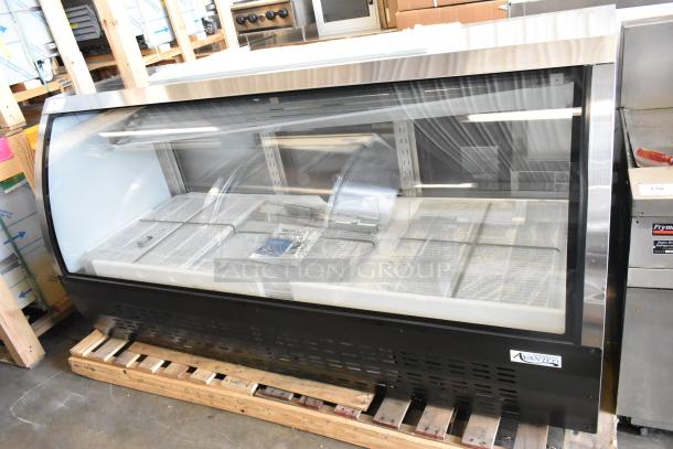 Brand new Avantco 178DLC82HCB 82" black curved glass refrigerated deli case, 115V, 1 phase. Perfect condition.