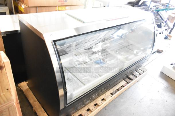 Brand new 2025 Avantco 178DLC82HCB 82" black curved glass refrigerated deli case, 115V, 1 phase, on pallet.