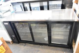BRAND NEW 2025 Avantco 178UBB72SHC 73" Black Bar Fridge with sliding glass doors and LED lighting, minor scratches.