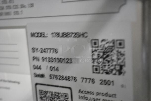 Model label for Avantco 178UBB72SHC, showing serial number 576284876 with QR codes and product info details.