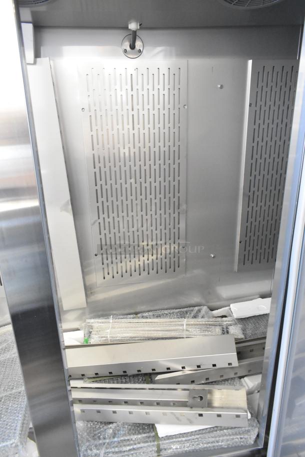 Brand new Avantco 178SS3FHC 3-door reach-in freezer, stainless steel finish, poly-coated racks, 115V, slight scratches.