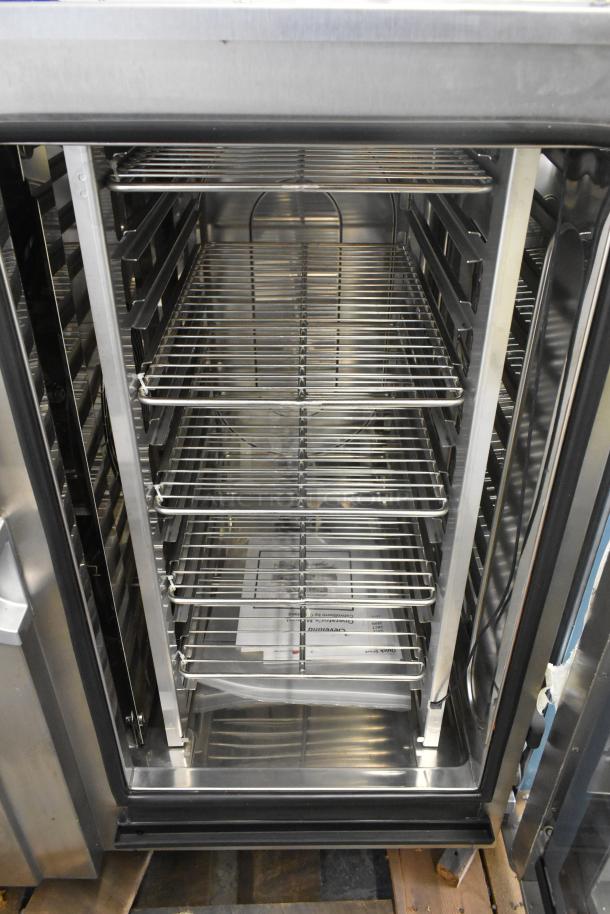 Brand new Cleveland OEB-10.10 stainless steel combi convection oven, electric, 440/480V, 3 Phase, scratches noted.