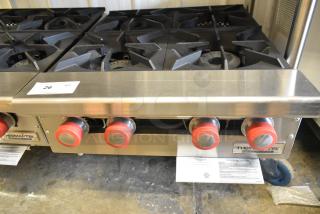 Therma-Tek TCHP24-4L stainless steel commercial 4 burner range, brand new, 30,000 BTU, propane gas, red knobs.