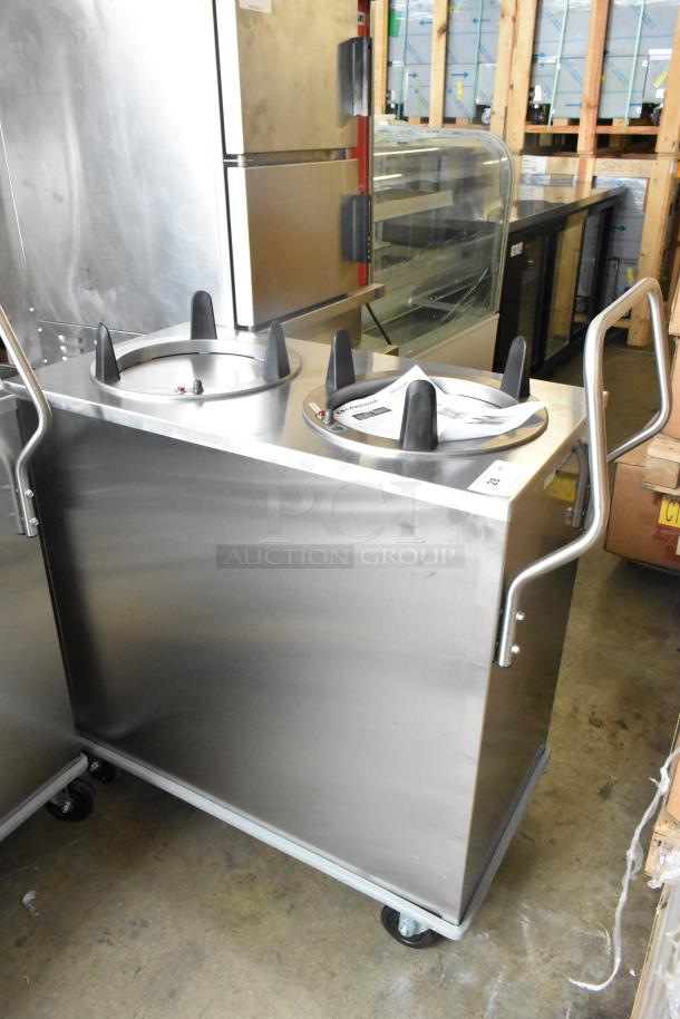 BRAND NEW Lakeside stainless steel 2 well plate dispenser on casters. Commercial quality, 120V, 1 phase, sleek design.