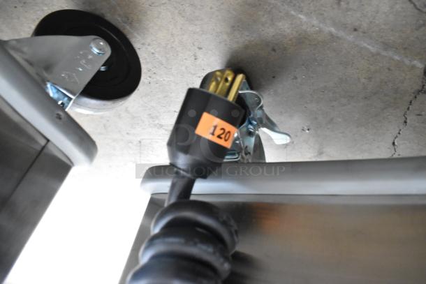 Lakeside stainless steel 2-well plate dispenser on casters, brand new, 120 volts sticker on plug, commercial-grade.
