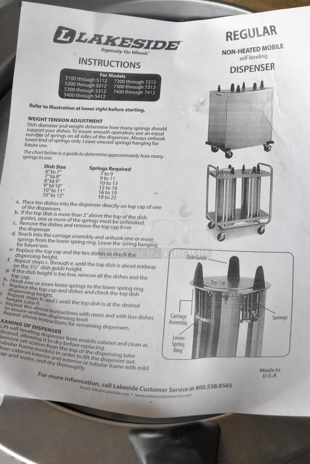 BRAND NEW Lakeside stainless steel 2-well plate dispenser on commercial casters; 120 volts, 1 phase. Includes user instructions.