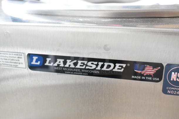 Stainless steel Lakeside plate dispenser, two wells, on commercial casters, 120V, 1-phase. Brand new, Made in USA sticker.
