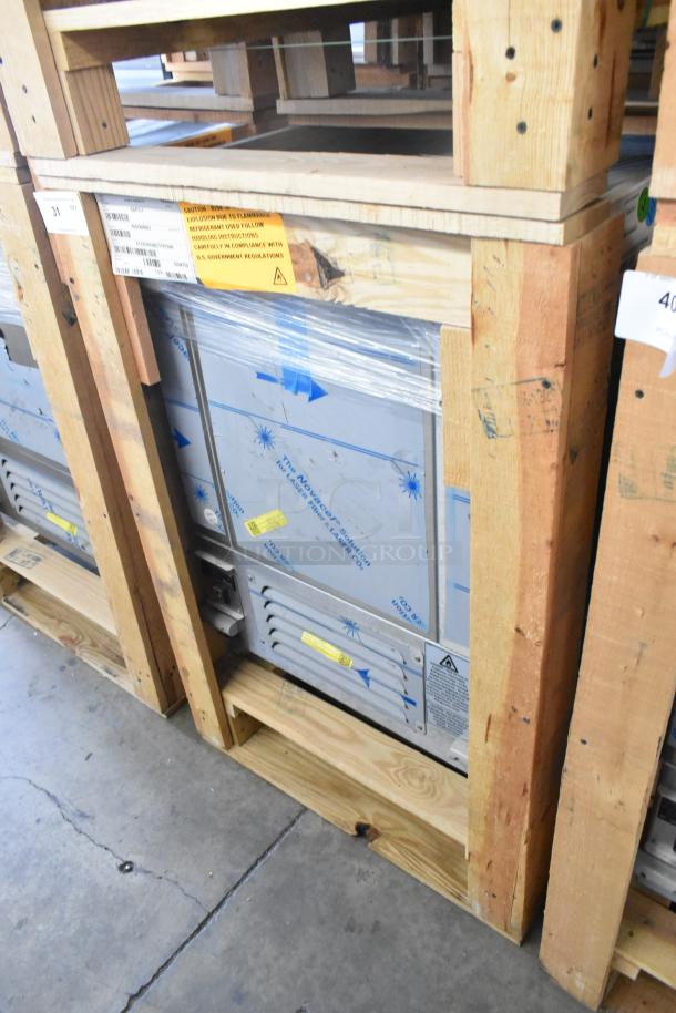 Brand new 2022 BKI 52473-1 stainless steel commercial freezer, on casters, 115 volts, 1 phase, in shipping crate.
