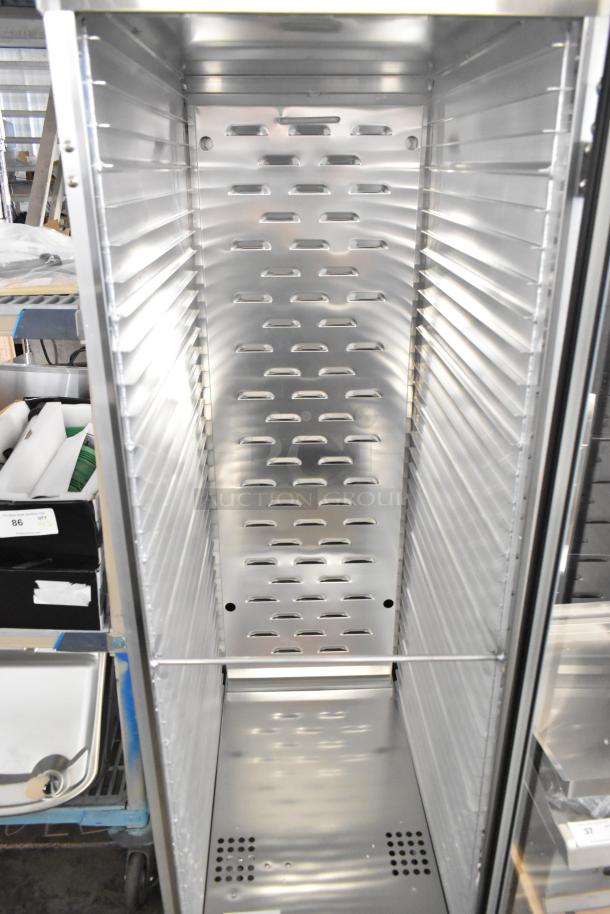 Brand new 2025 Avantco 177HEAT1836I heated cabinet with clear door, scratch and dent condition, on commercial casters.