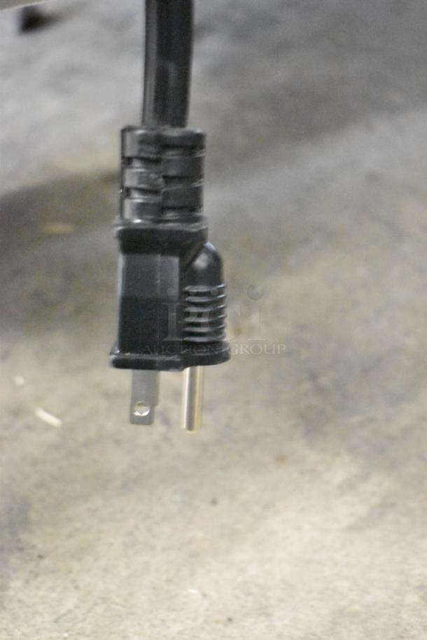 Black power cord plug for Avantco 177HEAT1836I insulated heated holding cabinet. 120V, 1 phase.