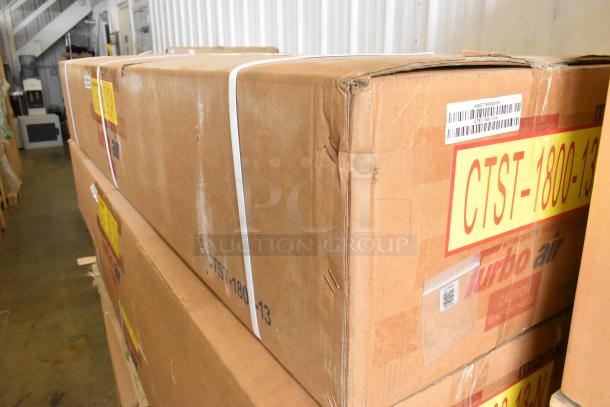 New Turbo Air CTST-1800-13-N stainless steel refrigerated rail in box. 115V, 1 phase. Labels show model and brand.