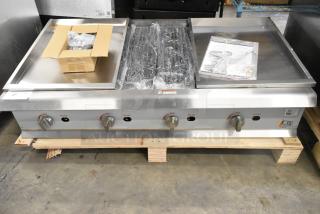 BRAND NEW 2025 Cooking Performance Group 48" Stainless Steel Natural Gas Charbroiler, 160,000 BTU, commercial use.