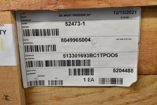 BRAND NEW 2021 BKI 52473-1 stainless steel commercial freezer label; model 52473-1, 115V, 1 Phase; on casters.